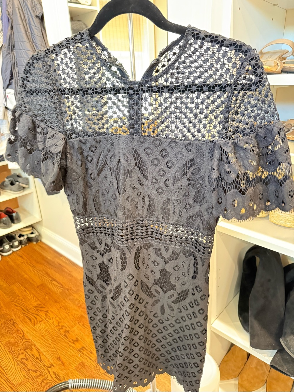 Aqua Lace Crochet Short Sleeve Dress in Charcoal
